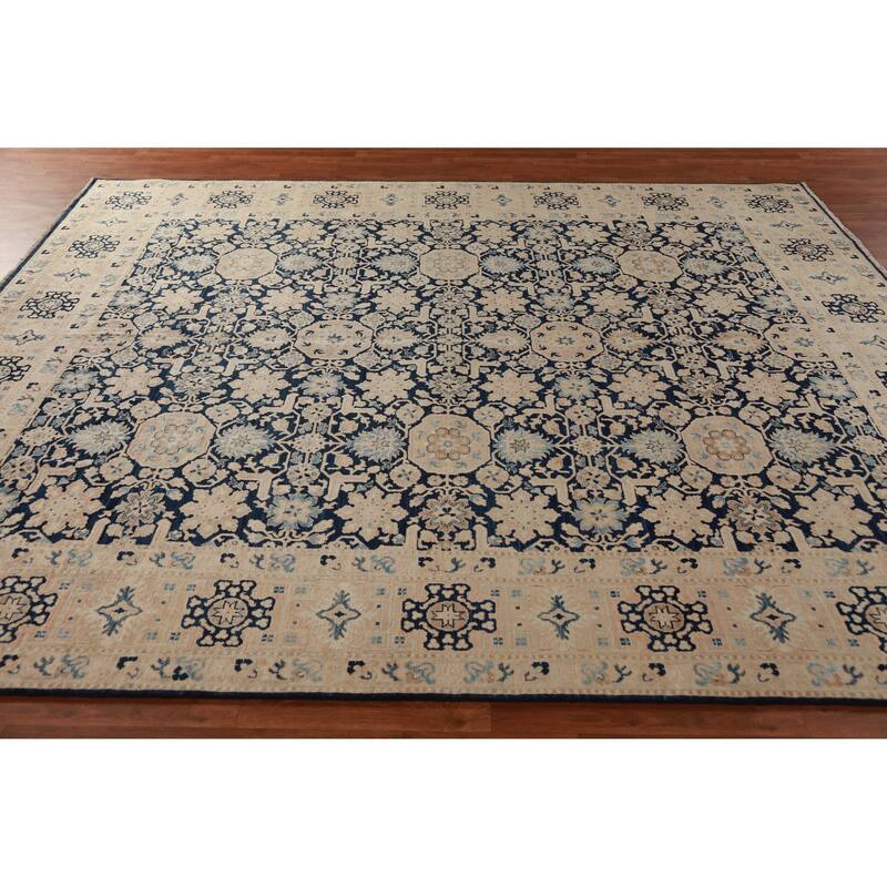 Hand Knotted Oriental 100% Wool Carpet Traditional All-Over Navy Blue & Blues Ziegler Area Rug - 9' 9'' X 8' 3''