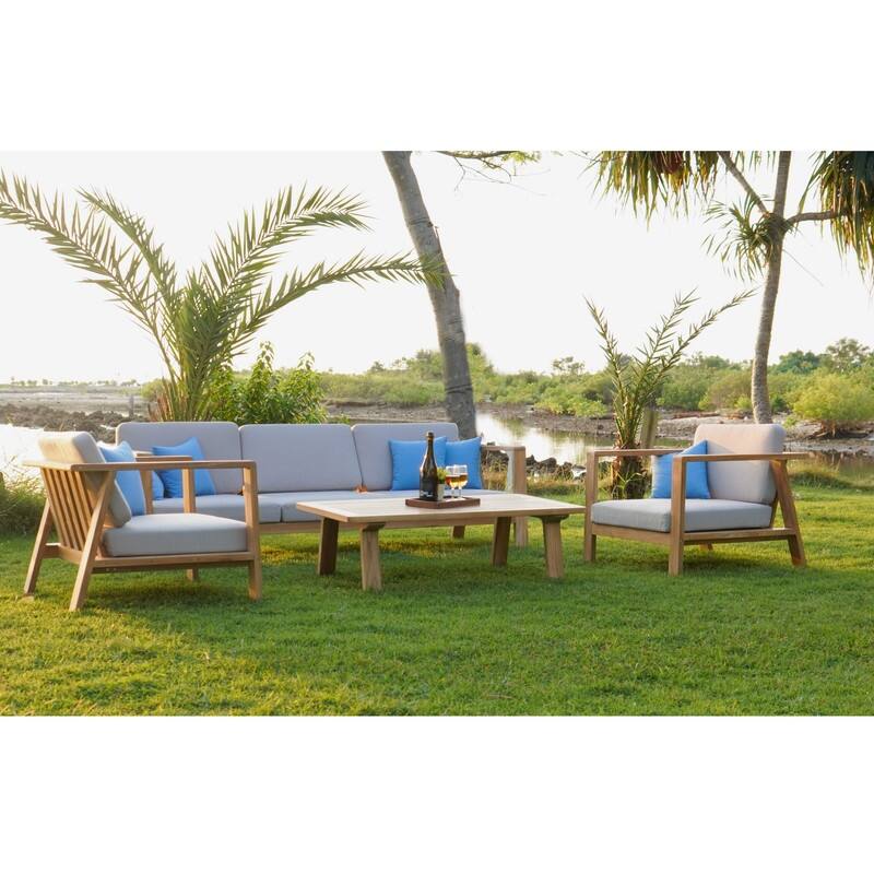 ROSSIO - Moshet Teak Outdoor Converation Set for 5 Person, Brown Natural Wood