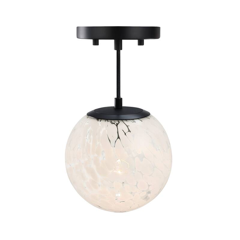 Circo 7 in. 1-Light Matte Black Modern Semi-Flush Mount with White Art Glass Shade