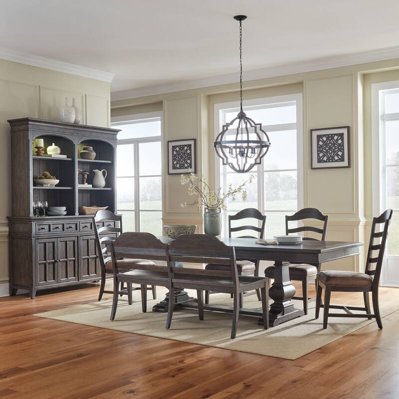 Paradise Valley Saddle Brown Trestle Table Set - 6-Piece Set - Ladderback Chairs