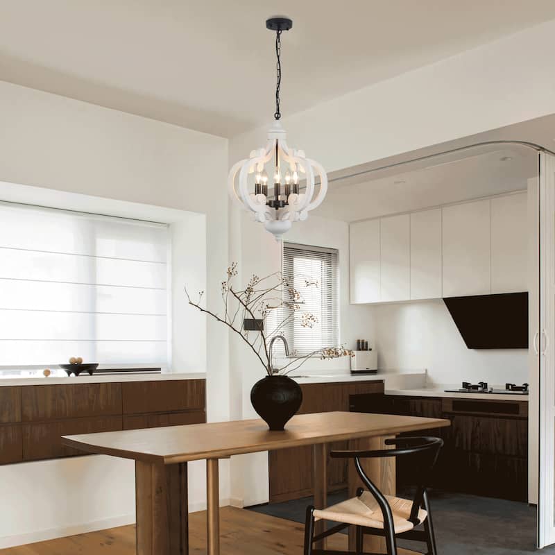 5-Light Country Wood Chandelier Light Fixture for Kitchen Island Dining Room