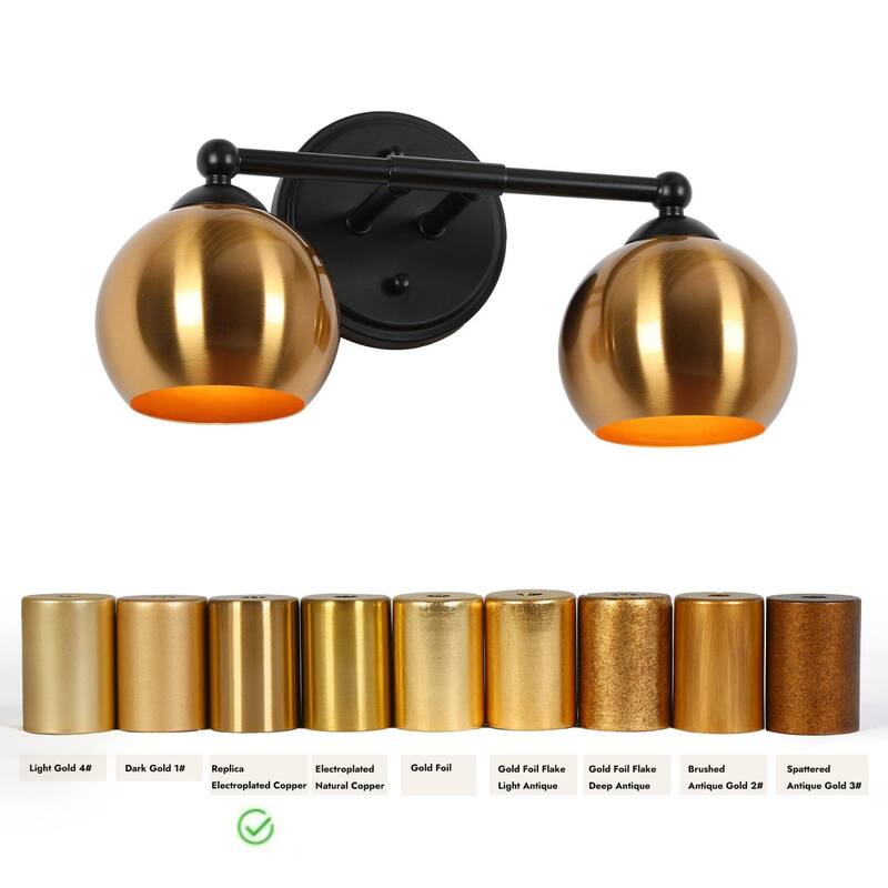 2-Light Modern Black Gold Vanity Light Bathroom Metal Wall Sconce for Powder Room - 14.5'' L x 6'' W x 7.5'' H