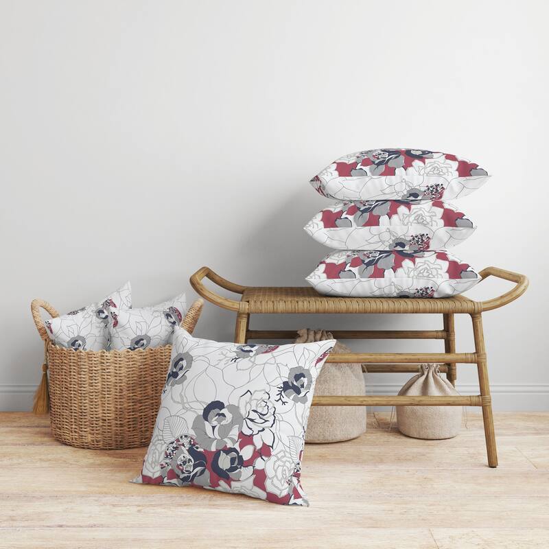 Regal Rose Retreat Faux Suede Reversible Throw Pillow Gray and Red