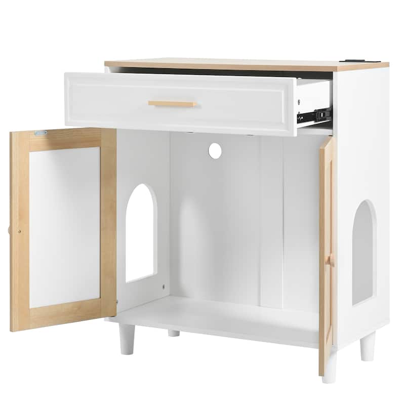 3-in-1 Modern Cat Furniture: Litter Box Enclosure with Scratcher, Cat House & Stylish Side Table with Storage‌