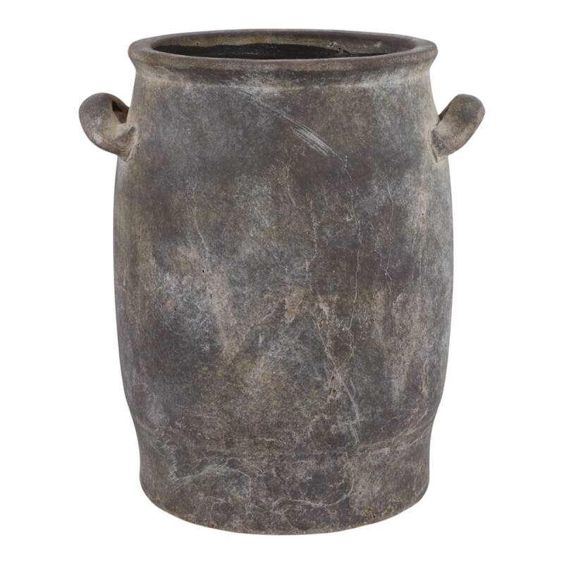 Pottery Vase Rustic Two-Tone Side Handles Distressed Look - 12" Brown - Brown - 10" x 8.75" x 12"