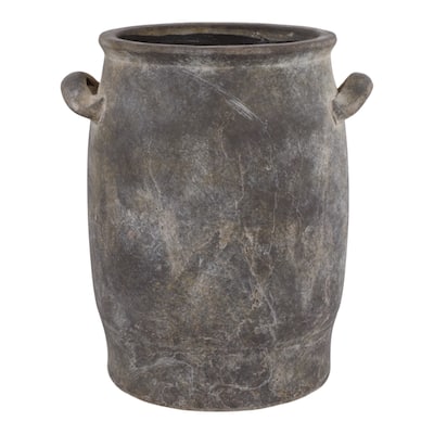 Pottery Vase Rustic Two-Tone Side Handles Distressed Look - 12" Brown