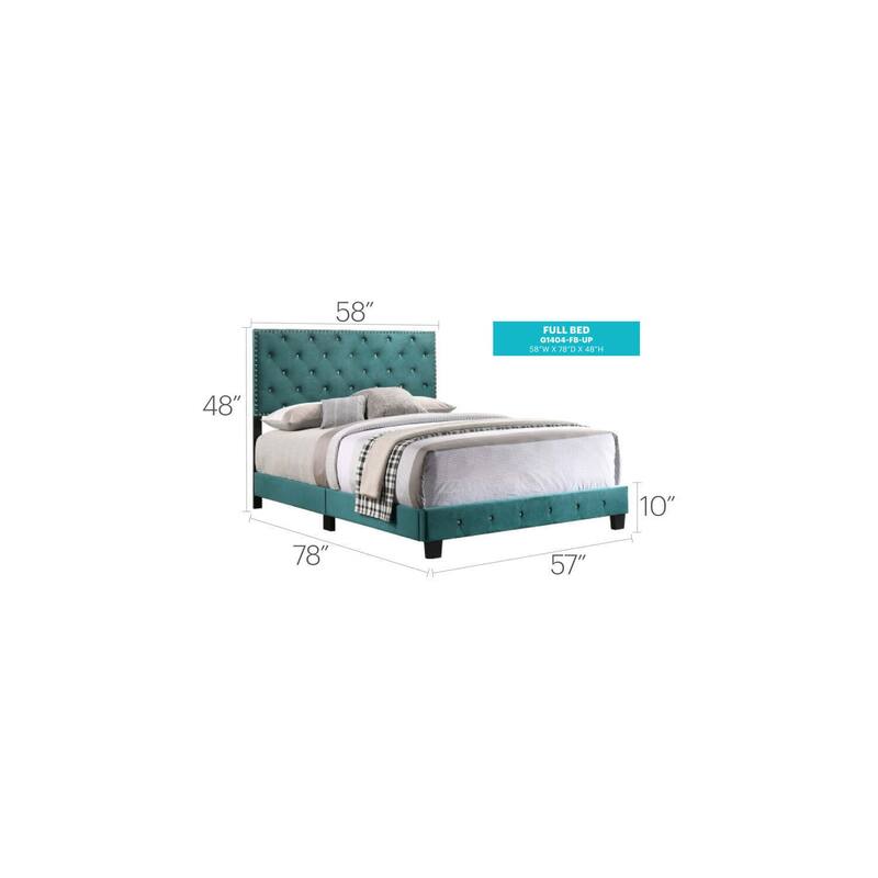 Full Bed Frame with Headboard - Soft Velvet Upholstered Bed - Modern Bedroom Furniture