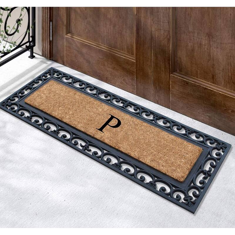 Non Slip Coir Low Profile Myla Monogrammed Entry Doormat, 17.7"x47.25"