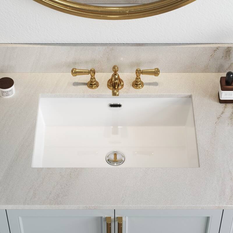HOROW 23.60 in. White Ceramic Rectangular Undermount Sink with Overflow Drain - N/A
