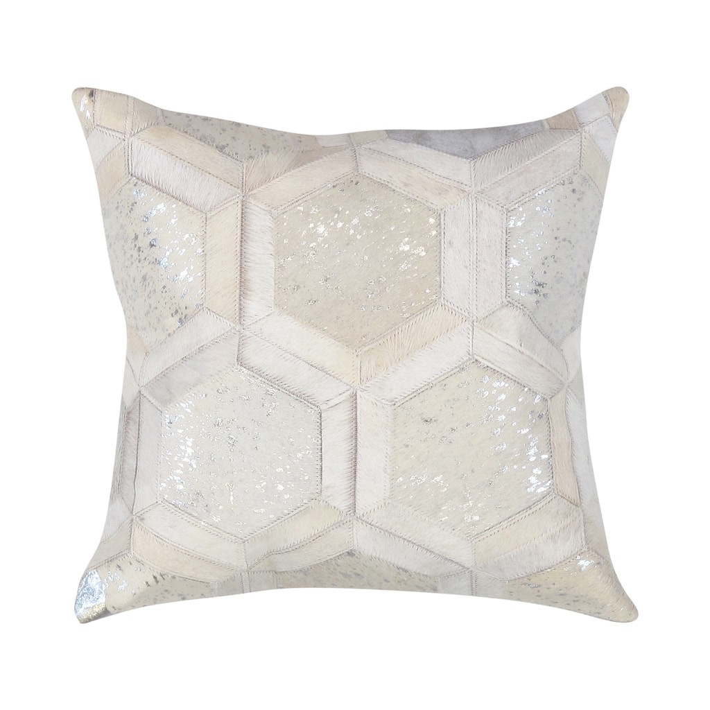 Pasargad Home Safari Geometric Silver Cowhide 17" Decorative Pillow