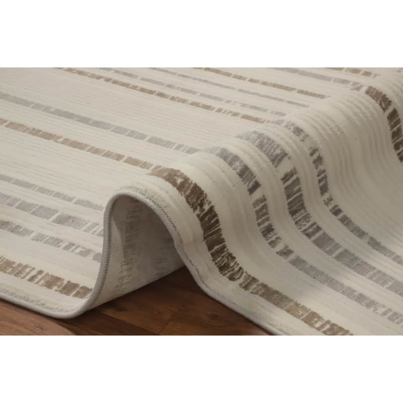Machine Made Oriental Polyester Carpet Modern Geometric Beige & Ivories Modern Area Rug - 7' 5'' X 5' 2''