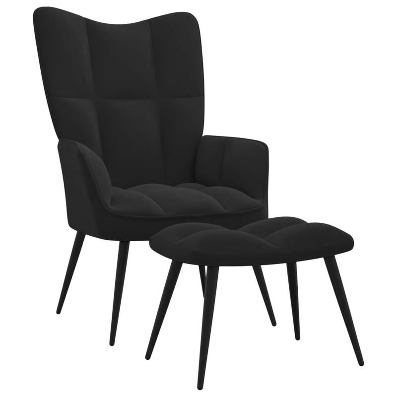 vidaXL Relaxing Chair multi colors Velvet - with a Stool - Black