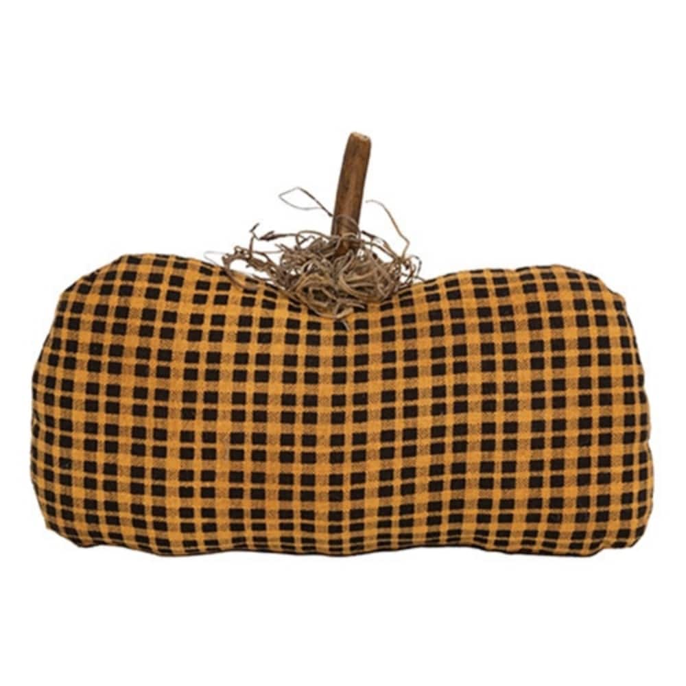 Stuffed Orange & Black Mini Check Long Primitive Pumpkin Sitter - 7" x 1.50" x 5"