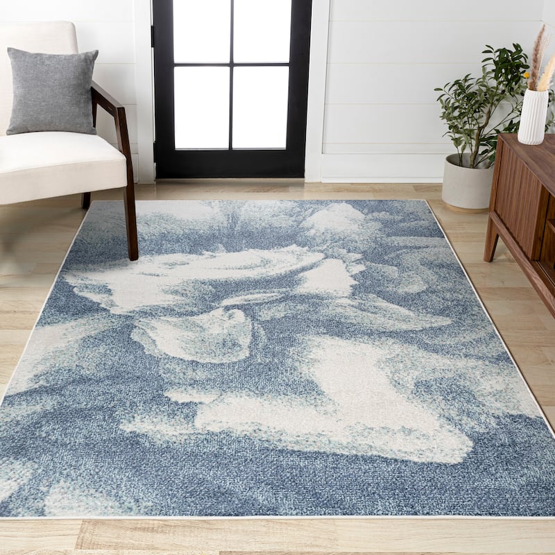 JONATHAN Y Marmo Abstract Two-Tone Modern Area Rug - 4 X 6 - Blue/Cream
