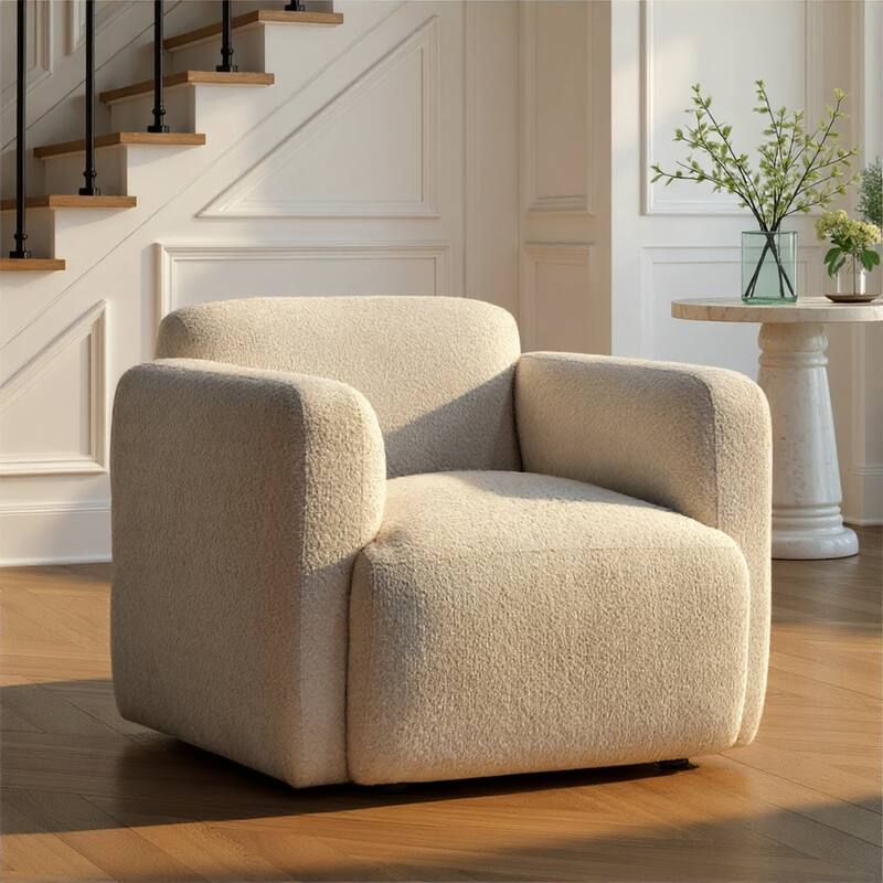 Sierra Ivory Boucle Accent Chair, Loveseat, Sofa, or Living Room Set - Accent Chair - Ivory