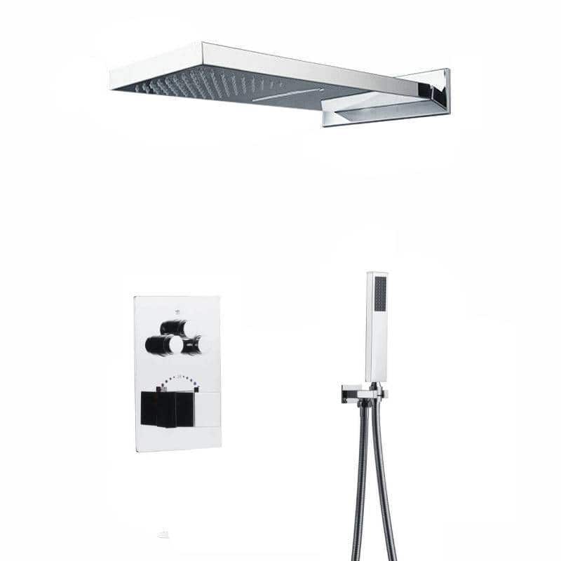 Chrome 22 Inch Rainfall Water Shower Head 3 Way Thermostatic Shower Faucet