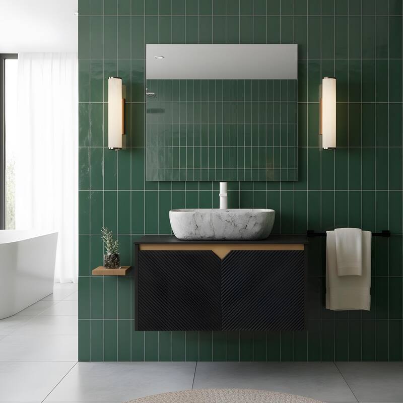 Wall-mounted Bathroom Vanity with Rectangular Vessel Basin