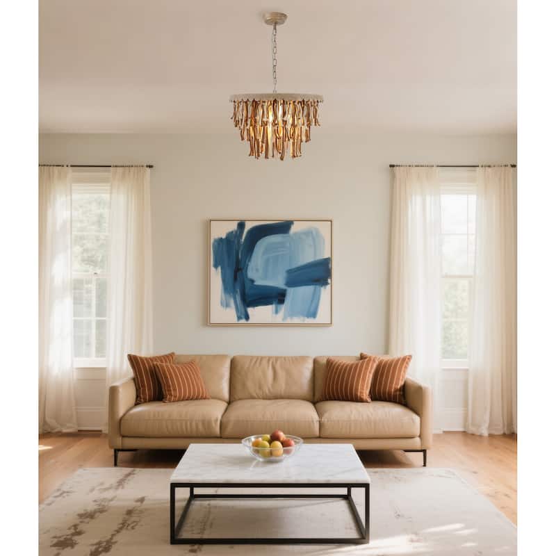 5-Light Boho Tassel Chandelier for Dining Room with Brown Finish