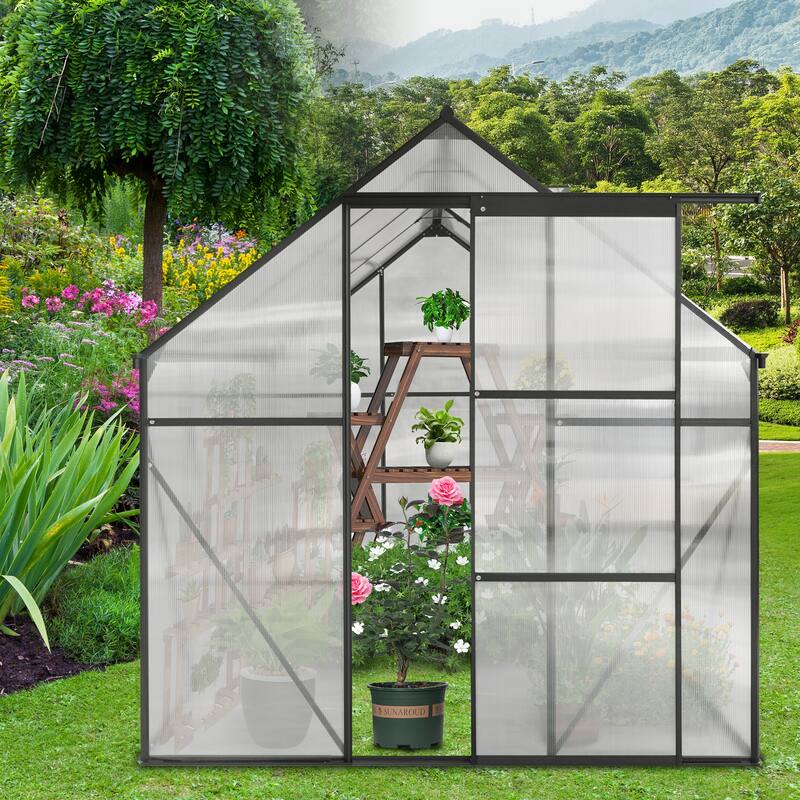6x8 FT Polycarbonate Greenhouse Raised Base and Anchor Aluminum Duty Walk-in Greenhouses for Outdoor Backyard in All Season