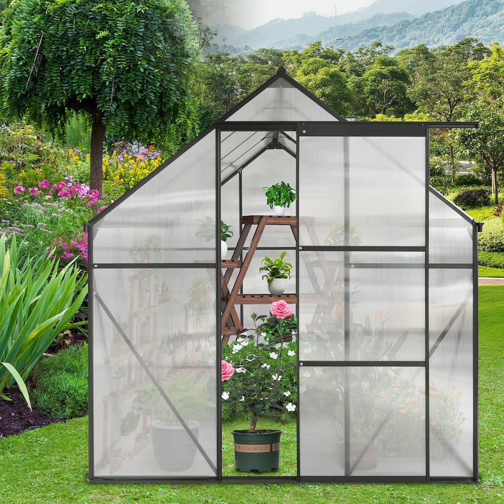 6 x 8 FT Polycarbonate Greenhouse Raised Base and Anchor Aluminum