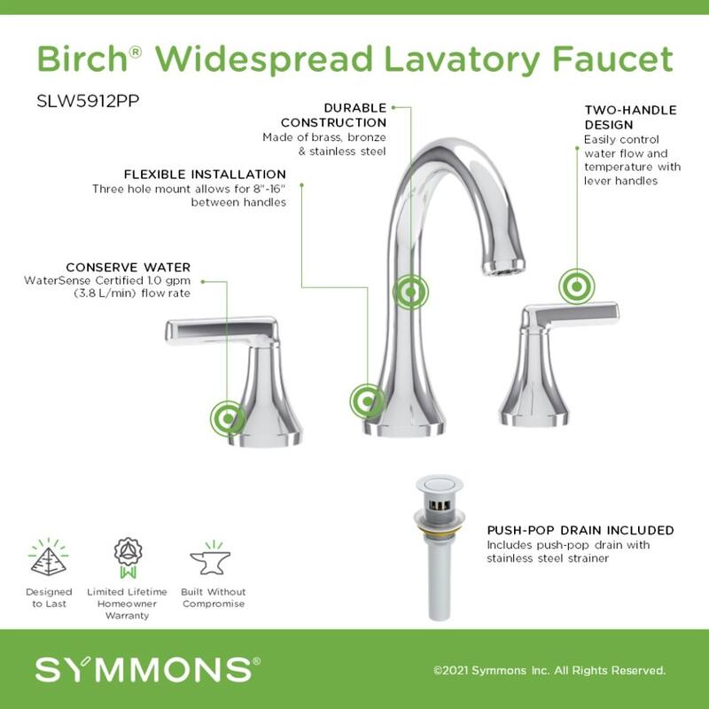 Symmons SLW5912PP Birch 1.0 GPM Vessel Widespread Bathroom Faucet
