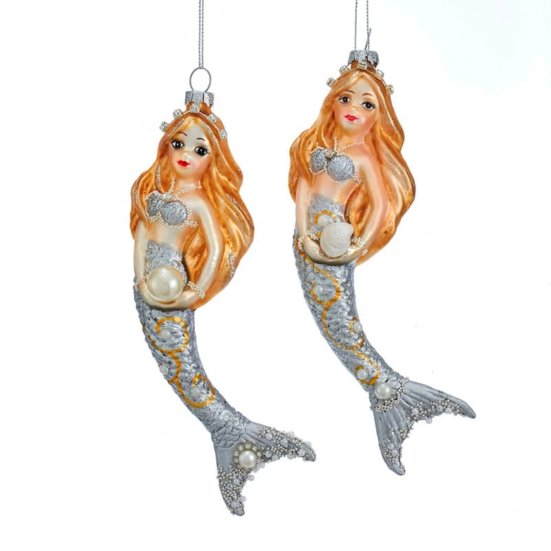 Silver and Gold Mermaid Christmas Holiday Ornaments Set of 2 - Silver,Gold