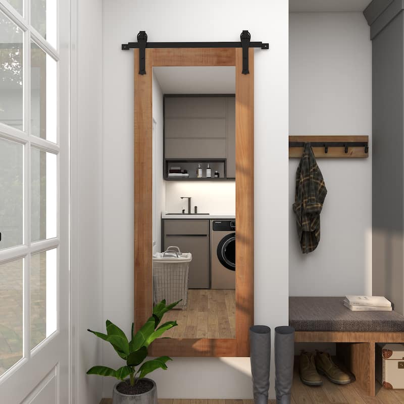 Barn Door Style Wood Industrial Farmhouse Hanging Wall Mirror
