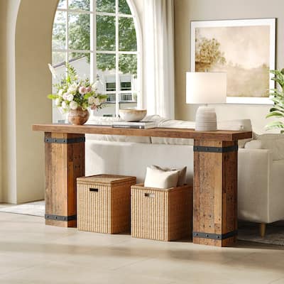 70.9-Inch Console Table, Modern Industrial Design with Decorative Rivets