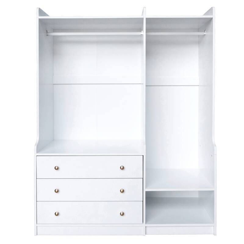 Wooden Open Wardrobe Storage Clothes Storage Cabinet with Dual Hanging Rods and Five Shelves Armoire for Bedroom