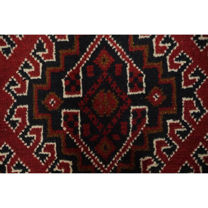 Hand Knotted Oriental 100% Wool Carpet Traditional Geometric Red Balouch Area Rug - 9' 7'' X 6' 6''