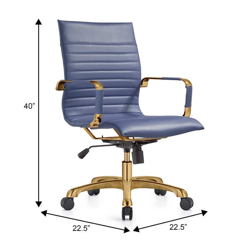 Harris Modern Gold Frame Leather Office Chair with Padded Seat, Adjustable Height, 360° Swivel, and Smooth Rolling Casters