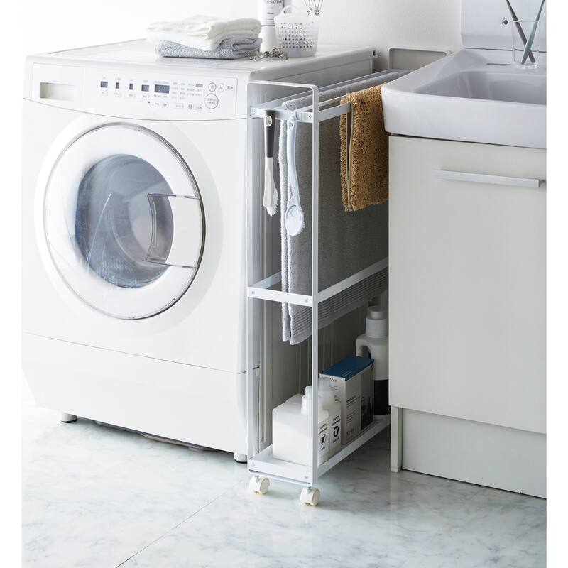 Yamazaki Home Rolling Towel Rack, Steel, Holds 4 bath towels, 1 bath mat, Holds 12.1 lbs - L 5.91 x W 26.38 x H 33.27 inches