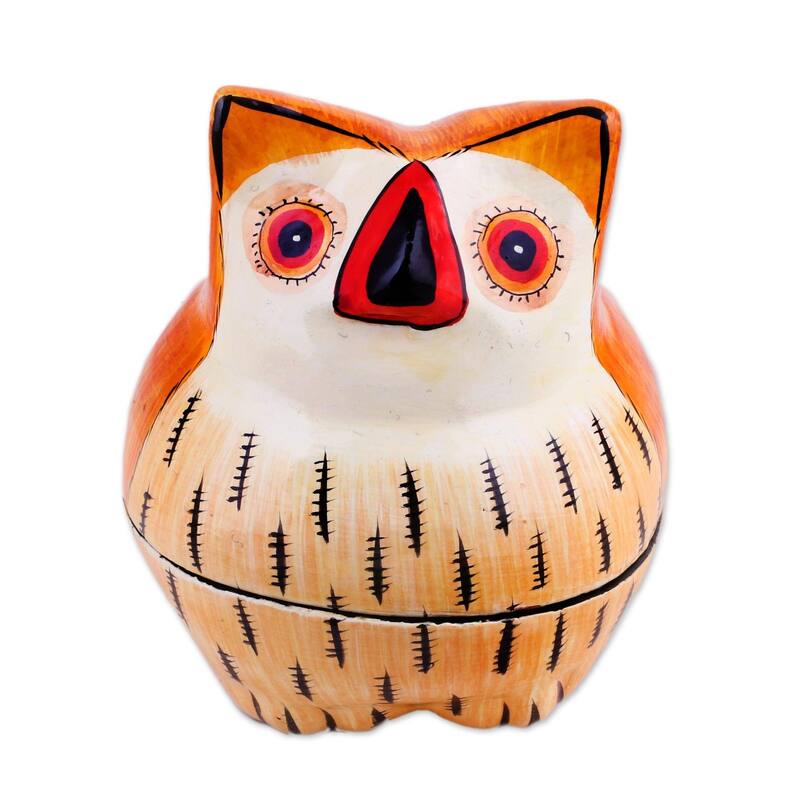 Novica Handmade Owl Master Papier Mache Decorative Box