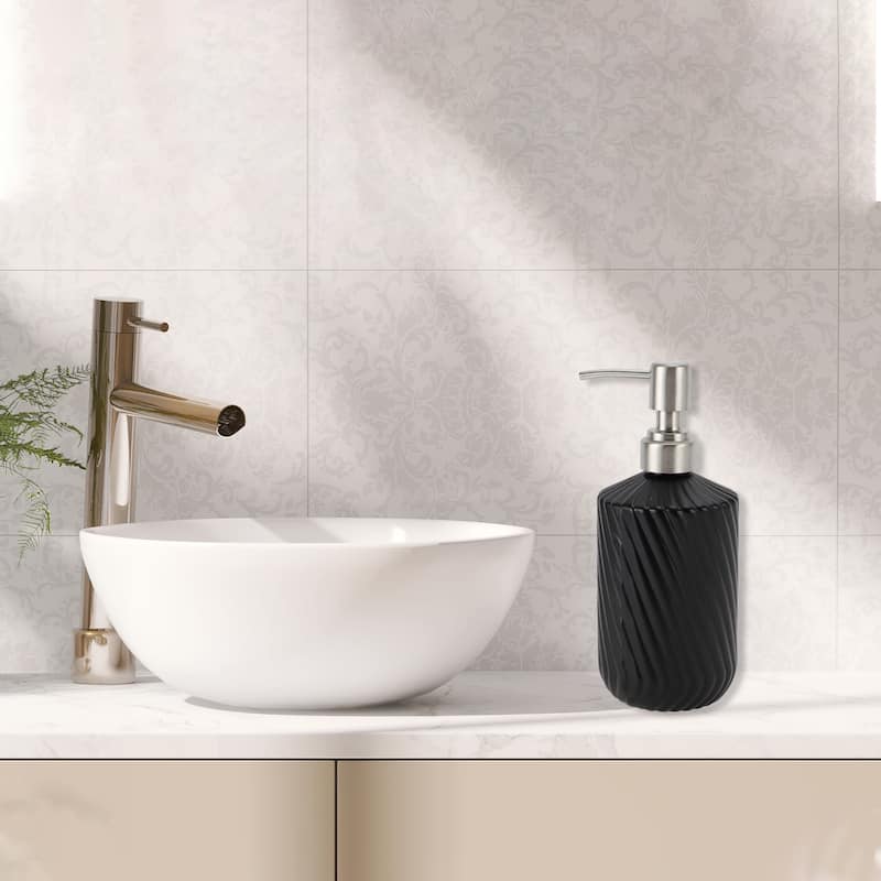 Simple Twill Lines Soap Pump Dispenser for Bath 450ml 1 Pcs - Black Silver Tone