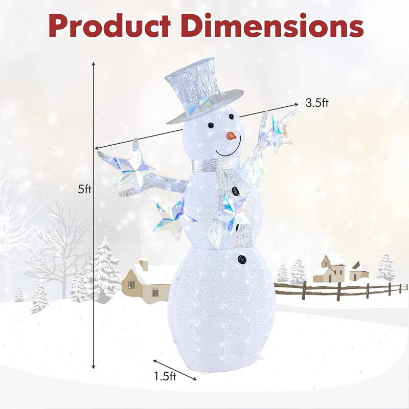 Gymax 5 FT Lighted Snowman w/Hat Scarf & Stars Zip Ties & Ground