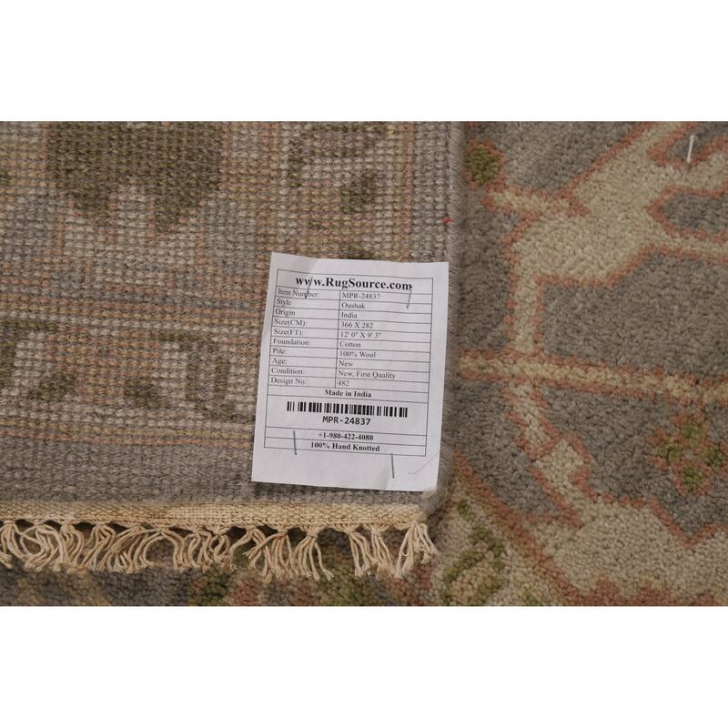 All-Over Gray Oushak Indian Area Rug Hand-Knotted Wool Carpet - 9'3" x 12'0"