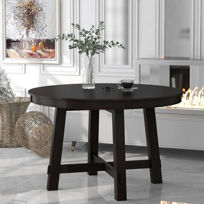 Farmhouse-style Round Extendable Dining Table For Dining Room,Solid Wood Dining Table