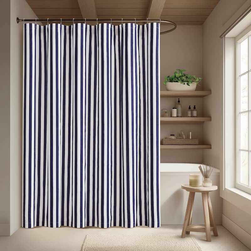 Brooklyn Loom Levi Stripe Shower Curtain - White/Navy