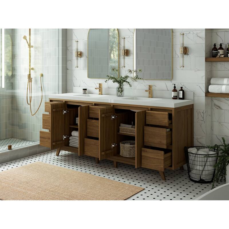 Willow Collections 84 in. W x 22 in. D Madison Teak Double Sink Bathroom Vanity with Countertop