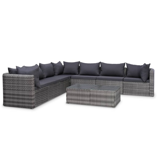 vidaXL 8 Piece Garden Lounge Set with Cushions Poly Rattan Gray - 28.3" x 28.3" x 24.8"