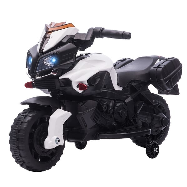slide 2 of 9, 6V Electric Ride On Motorcycle for Kids with Training Wheels, Battery-Powered Dirt Bike, Headlight, and Safe Control White