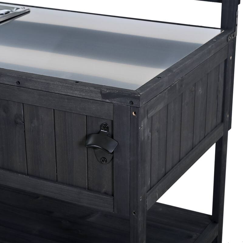 Roomfitters 41.7" Garden Potting Bench with Sink, Rolling Outdoor Potting Table, Bottle Opener, Storage Shelves, Hutch