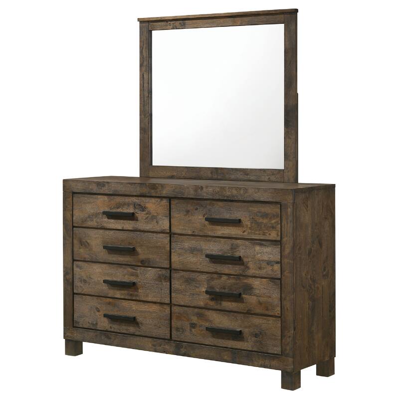 Frio 2pc Wide Dresser and Mirror Set, 8 Drawers, Golden Brown Wood