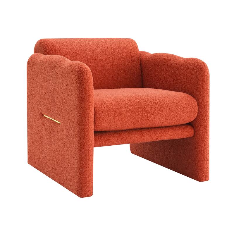 Arm Chair with waved arms, Metal decoration on both side arms, Accent chair,Teddy Fabric