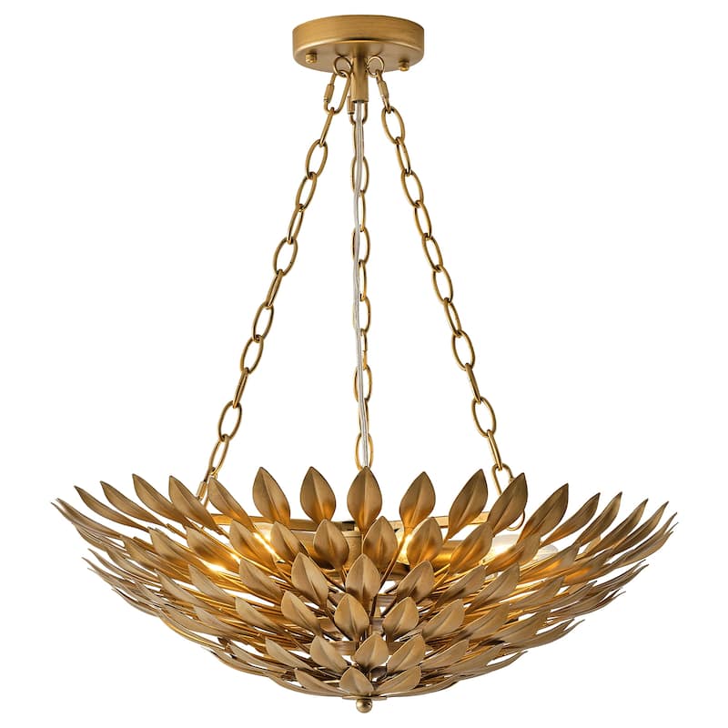 Antique Gold 6-Light Olive Leaf Convertible Chandelier Light - 22.05"Wx24.8"H