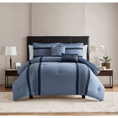 Hamden Pleated Blue Comforter Set - Twin