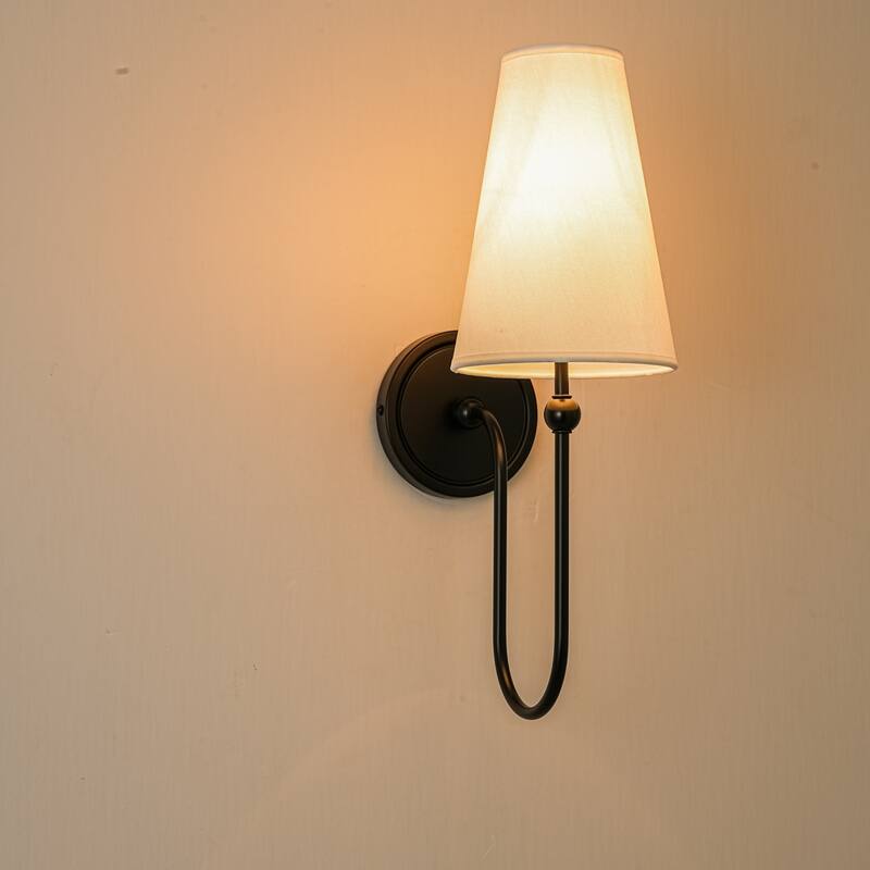 1-Light Gold/Black Finish Fabric Wall Sconce for Bedroom - 1 Light - Black