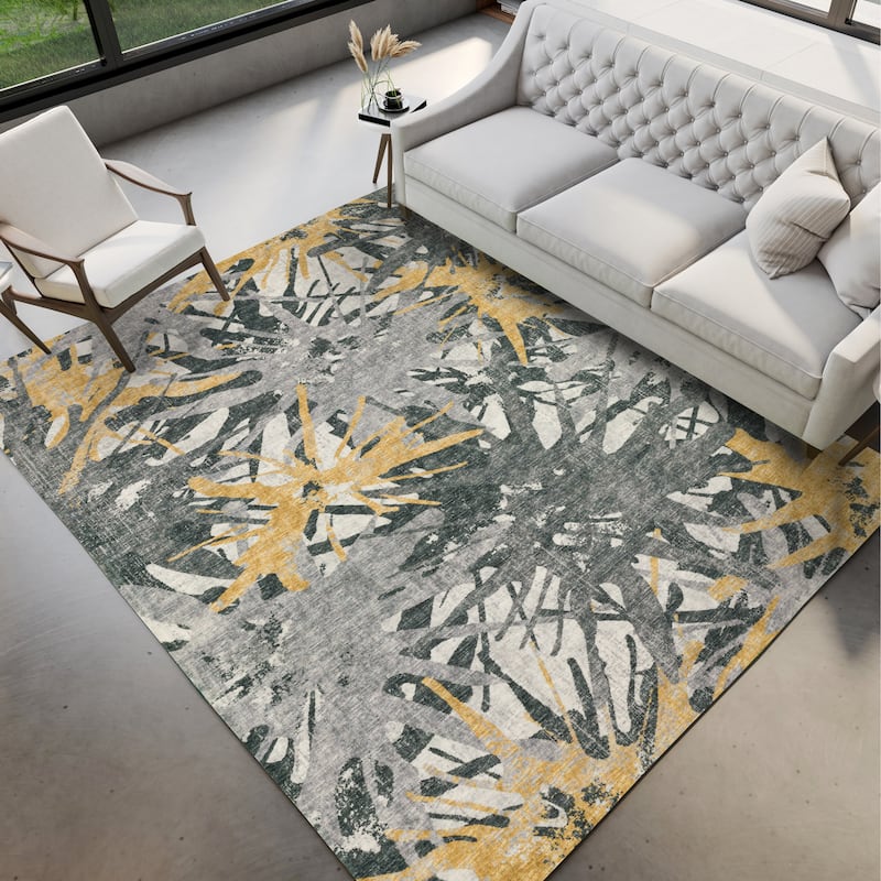 Indoor/ Outdoor Addison Bravado Abstract Starburst Washable Area Rug - 3' x 5' - Gilded