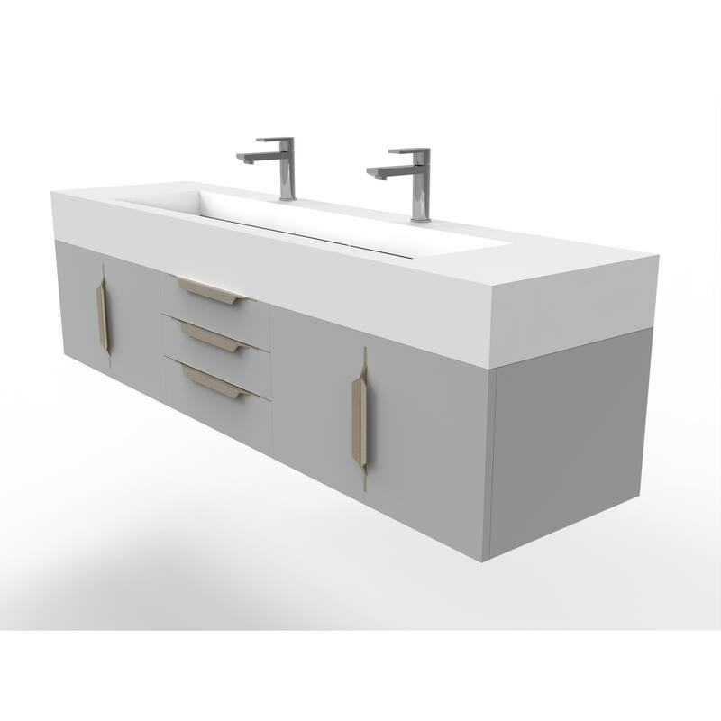 Nile 72" Wall Mounted Bathroom Vanity Set w/ White Top