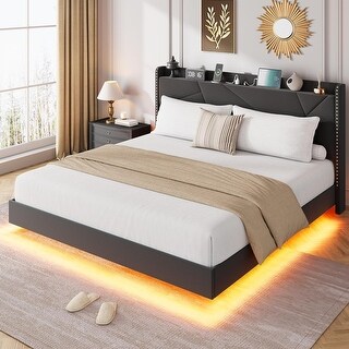 Floating Bed Frame with RGB LED Lights and Charging Station ...